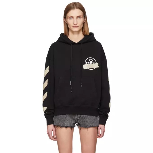 Off-White Tops - OFF-WHITE Tape Diag Arrows Hoodie Black/Beige